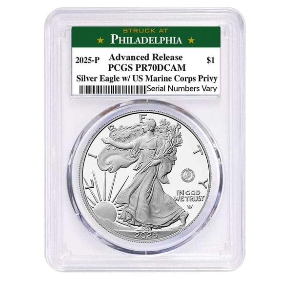 2025-P Marine Corps Privy 1 oz Proof Silver American Eagle PCGS PF 70 AR Philadelphia