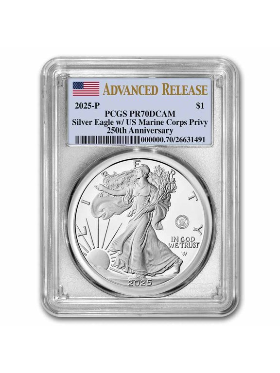 2025-P Proof Silver Eagle PR-70 PCGS (Marine Privy, AR)