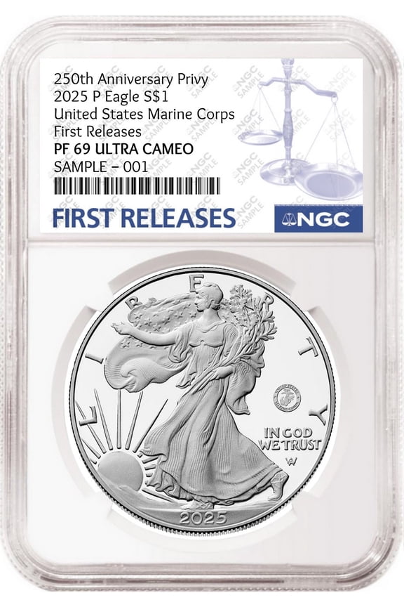 2025 P Silver Eagle Marine 250th Anniversary Privy NGC PF69 FR FR
