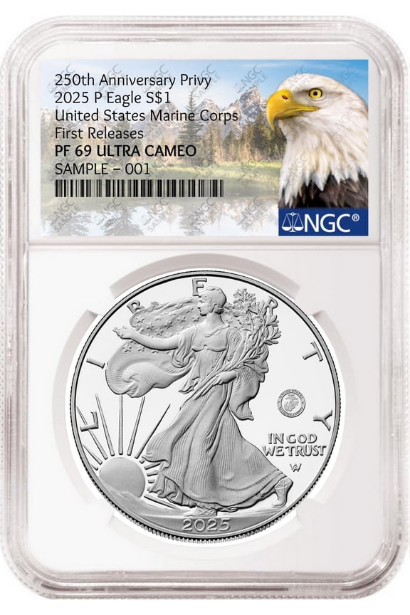 2025 P Silver Eagle Marine 250th Anniversary Privy NGC PF69 First Releases Mtn
