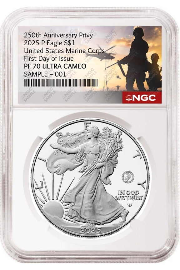 2025 P Silver Eagle Marine 250th Anniversary Privy NGC PF70 FDOI 250