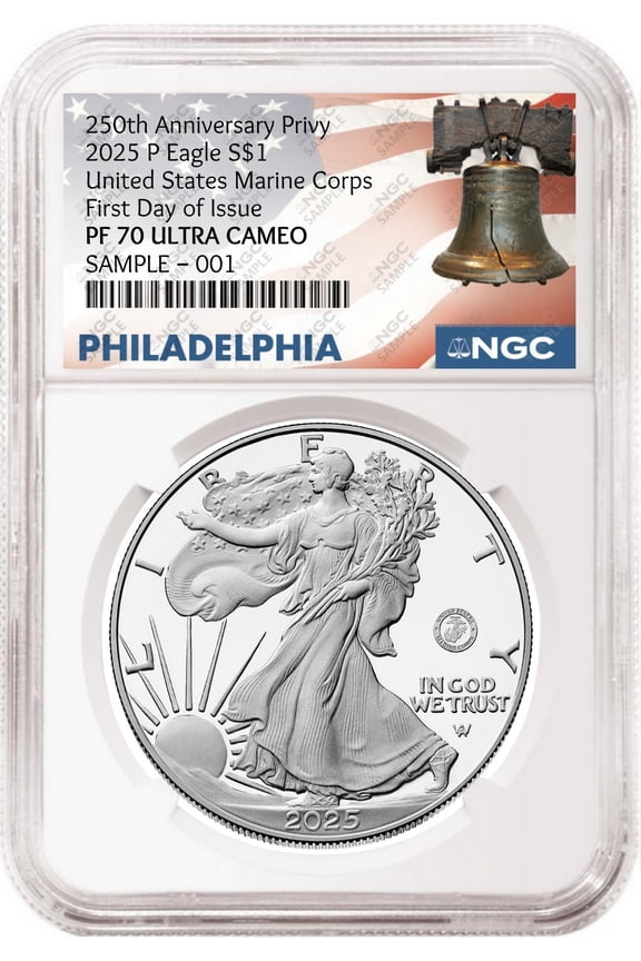 2025 P Silver Eagle Marine 250th Anniversary Privy NGC PF70 FDOI Philly