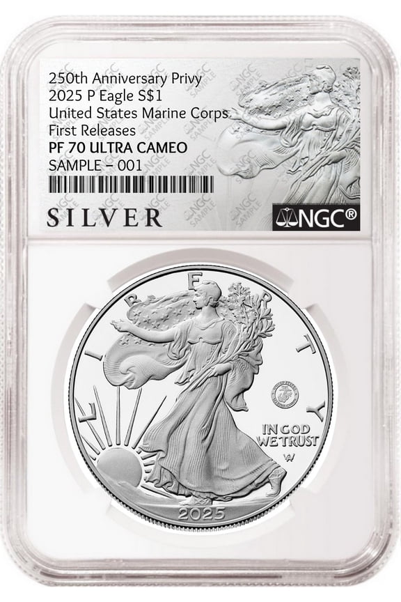 2025 P Silver Eagle Marine 250th Anniversary Privy NGC PF70 FR ALS