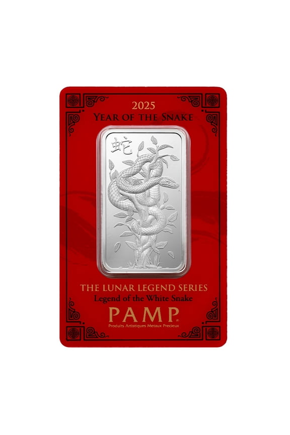 2025 PAMP Suisse 1 oz Silver Bar Lunar Year of the Legend White Snake .999 Fine Silver - In Assay Card