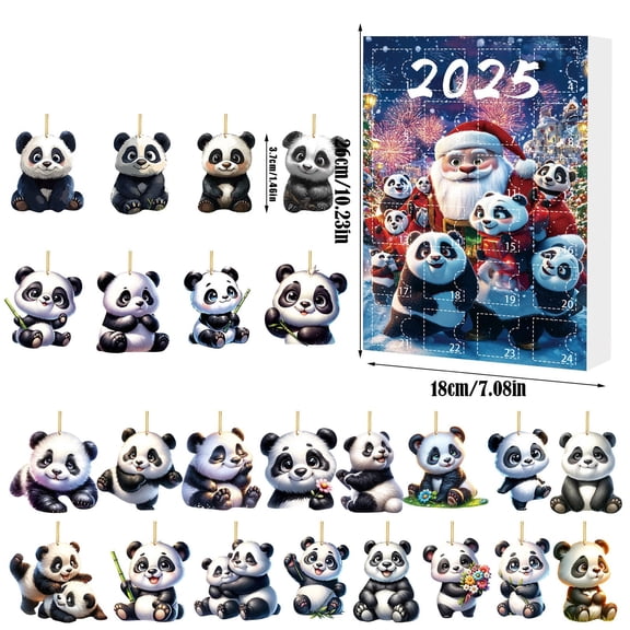 2025 Panda Advent Calendar Christmas Countdown with 24 2D Cute Panda Acrylic Ornaments, Panda Christmas Tree Hanging Decorations for Holiday Party Favors Adults