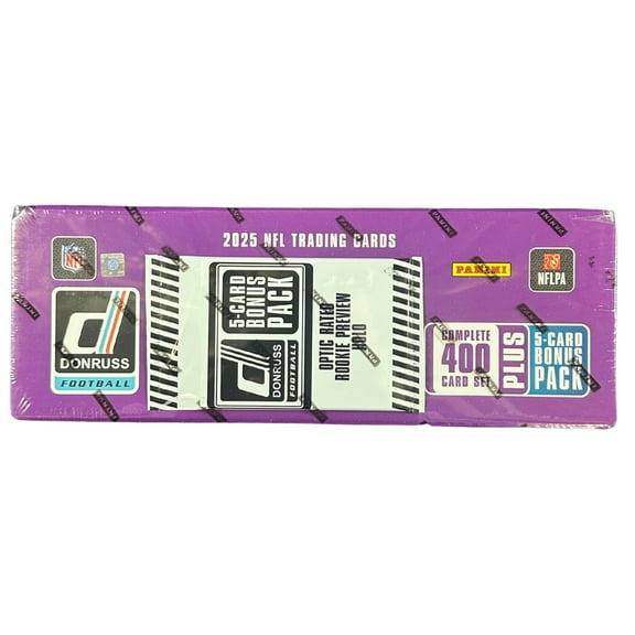 Panini 2025 Donruss Football Hobby Factory Trading Card Set (400 Complete Card Set + 5 Donruss Optic Rated Rookie Preview Holos Pack)