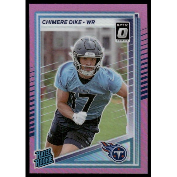 2025 Panini Donruss Optic Rated Rookie Pink Football Card 387 Chimere Dike Titans