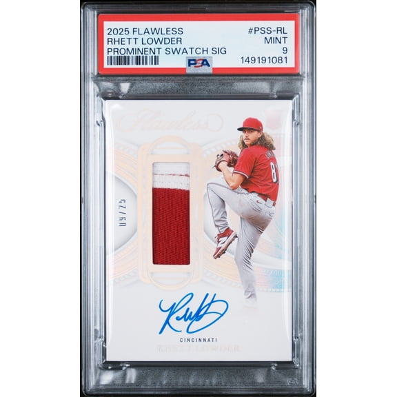 Graded 2025 Panini Flawless Prominent Swatch Signatures Rhett Lowder #PSS-RL /25 PSA 9 Baseball Card