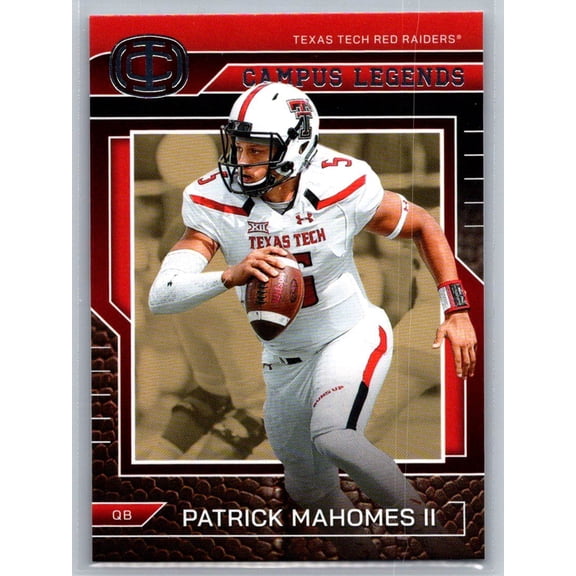 2025 Panini Icon Collection Campus Legends CL-2 Patrick Mahomes Texas Tech Red Raiders Football Card Texas Tech Red Raiders NFL Football Trading Card
