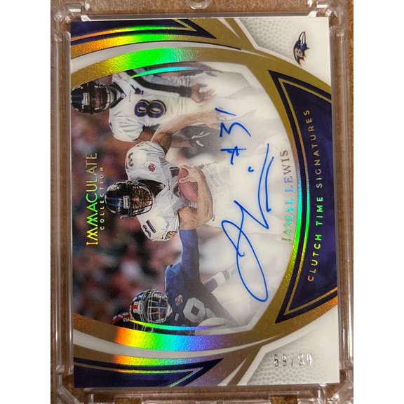 2025 Panini Immaculate Collection Clutch Time Signatures CTS-JLS Jamal Lewis Auto Baltimore Ravens NFL Autographed Football Trading Card