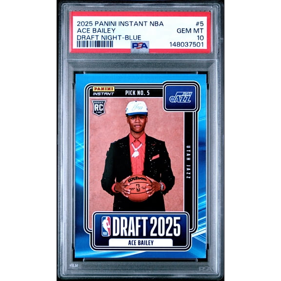 Graded 2025 Panini Instant NBA Draft Night Ace Bailey #5 Blue PSA 10 Basketball Card
