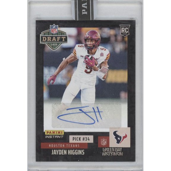 2025 Panini Instant NFL Draft Jayden Higgins #NFLDN-28 /1 Autograph RC Houston Texans NFL Autographed Football Trading Card