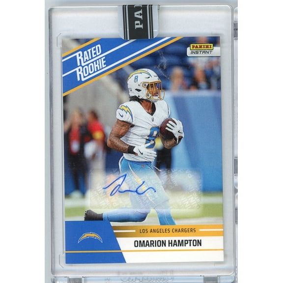 2025 Panini Instant NFL Omarion Hampton #16 Rated Retro Rookie Auto /99 Los Angeles Chargers Rookie RC Football Card