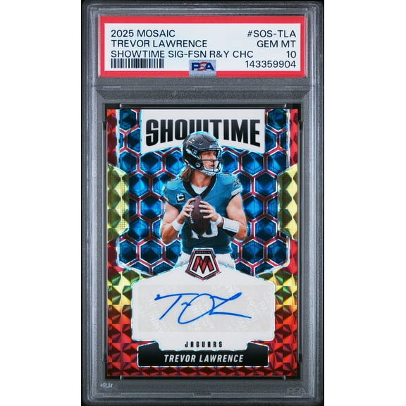 2025 Panini Mosaic Showtime Signatures Trevor Lawrence #SOS-TLA FSN R&Y CHC PSA 10