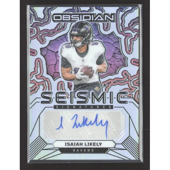 2025 Panini Obsidian Seismic Signatures Isaiah Likely Auto SS-ILY 98/99 Ravens Football Card Baltimore Ravens NFL Autographed Football Trading Card