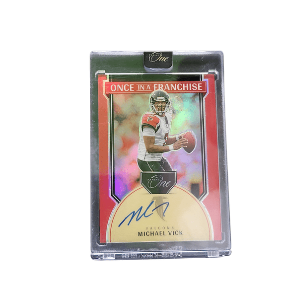 2025 Panini One Prizm Once in a Franchise Michael Vick #352 Red /60 Atlanta Falcons NFL Autographed Football Trading Card
