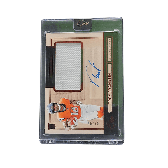 2025 Panini One Troy Franklin #12 /75 Patch Memorabilia Denver Broncos NFL Autographed Football Trading Card