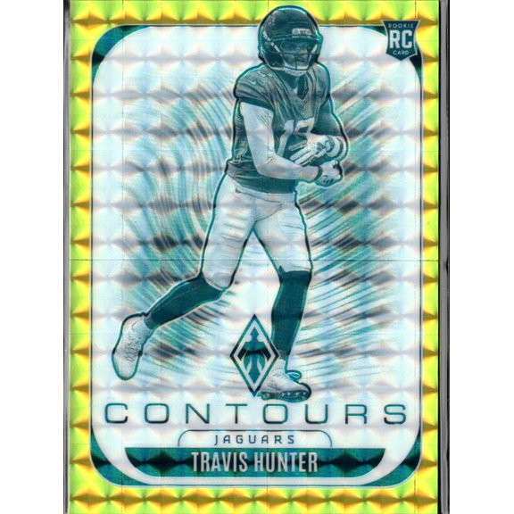 2025 Panini Phoenix Contours Travis Hunter #15 Yellow 046/149 RC Football Card Jacksonville Jaguars