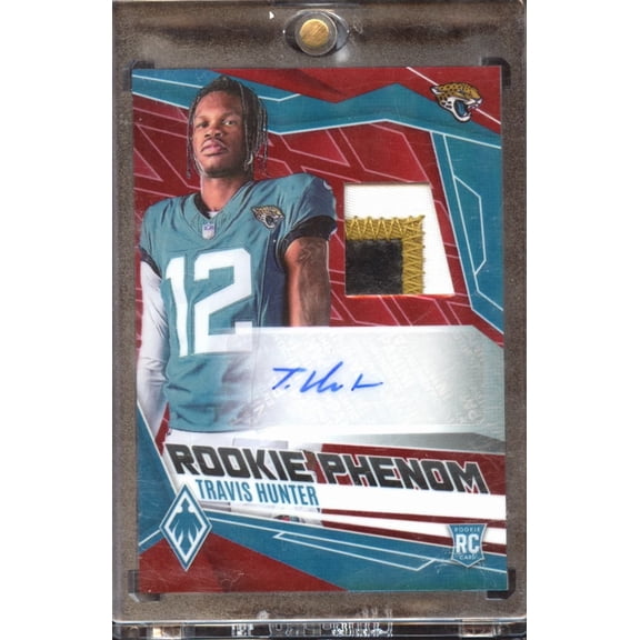 2025 Panini Phoenix Rookie Phenom Travis Hunter #RPJ-THR /99 Patch RC Jacksonville Jaguars NFL Autographed Football Trading Card