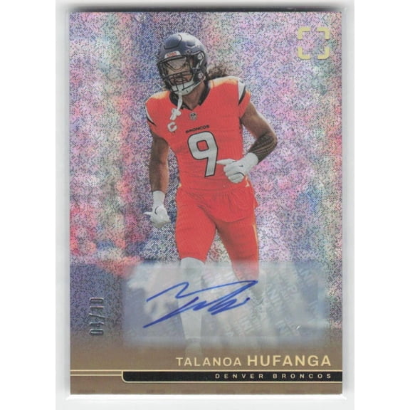 2025 Panini Photogenic Talanoa Hufanga Denver Broncos #27 /10 Gold Auto SSP Football Card