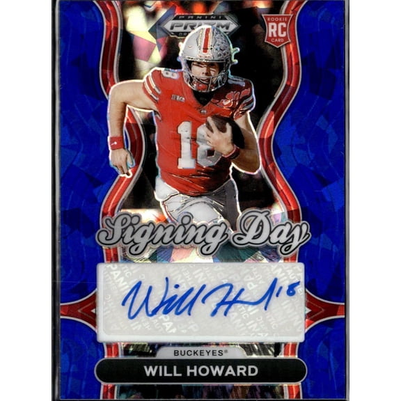 2025 Panini Prizm Draft Picks Signing Day Will Howard #SD-WHD Blue Mosaic /75 RC Ohio State Buckeyes NCAA Autographed Football Trading Card