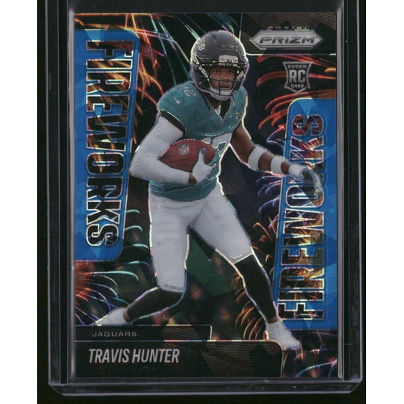 2025 Panini Prizm Fireworks Travis Hunter Jacksonville Jaguars RC Trading Card #13 /99