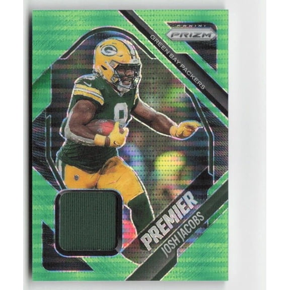2025 Panini Prizm Josh Jacobs #188 Neon Green Pulsar Green Packer Patch MEM Football Card Green Bay Packers NFL FOOTBALL Trading Card