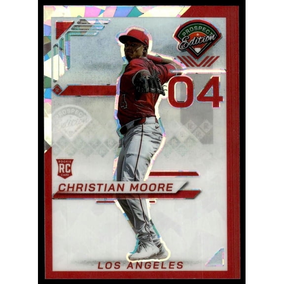 2025 Panini Prospect Edition Holo Prospect Ticket Red Ice #4 Christian Moore LA Angels Baseball Card Los Angeles Angels MLB BASEBALL Trading Card