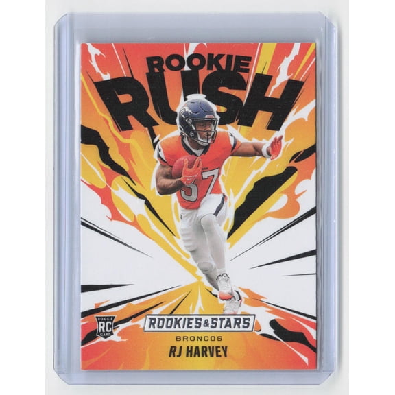 2025 Panini Rookies & Stars RJ Harvey #15 Rookie Rush RC Denver Broncos NFL FOOTBALL Trading Card