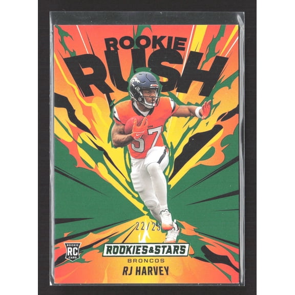 2025 Panini Rookies & Stars Rookie Rush RJ Harvey #15 Green /25 RC