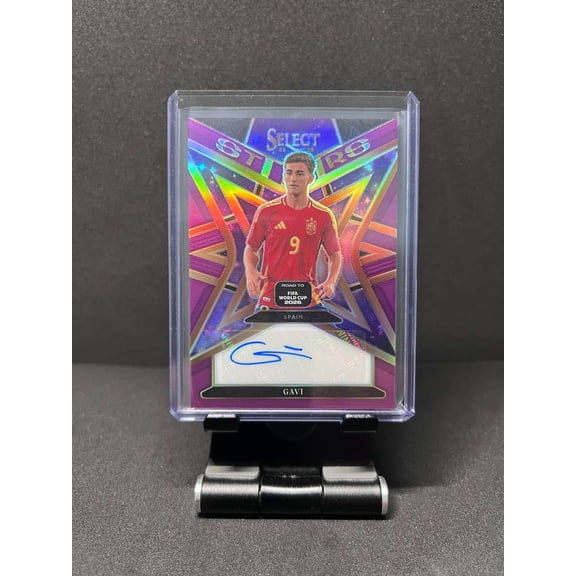 2025 Panini Select Road To FIFA World Cup Prizm Stars Gavi #ST-G Purple 28/99 Auto Soccer Card Autographed Soccer Trading Card