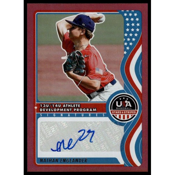 2025 Panini Stars and Stripes USA Baseball Nathan Englander NTS-NE Nat Tm Sig Red SN AU Autographed BASEBALL Trading Card