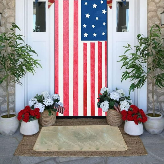 2025 Patriotic American Flag Door Cover - Red White and Blue Stars Backdrop for 4th of July, Memorial Day, Veterans Day, and Home Party Decorations