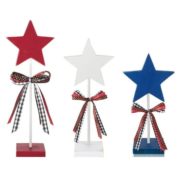 2025-Patriotic Decorations 4th of July decorations Red White and Blue Decor 3pcs Independence Day Desktop Wooden Ornaments Five-pointed Star Party Atmosphere Decoration