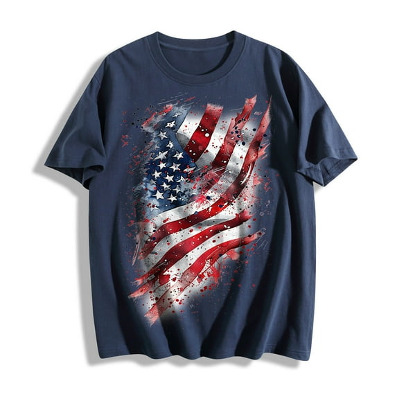 2025 Patriotic Men's T-Shirt - American Flag Graphic Crewneck | 4th of July Loose Fit Cotton Tee
