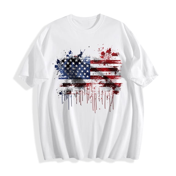 2025 Patriotic Men's T-Shirt - American Flag Graphic Crewneck | 4th of July Loose Fit Cotton Tee