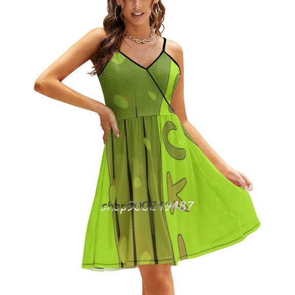 2025 Pickle Evening Party Dresses Midi Dress Female Sweet One Piece Dress Korean Pickle Green Cucumber Dill Sweet Food Funny