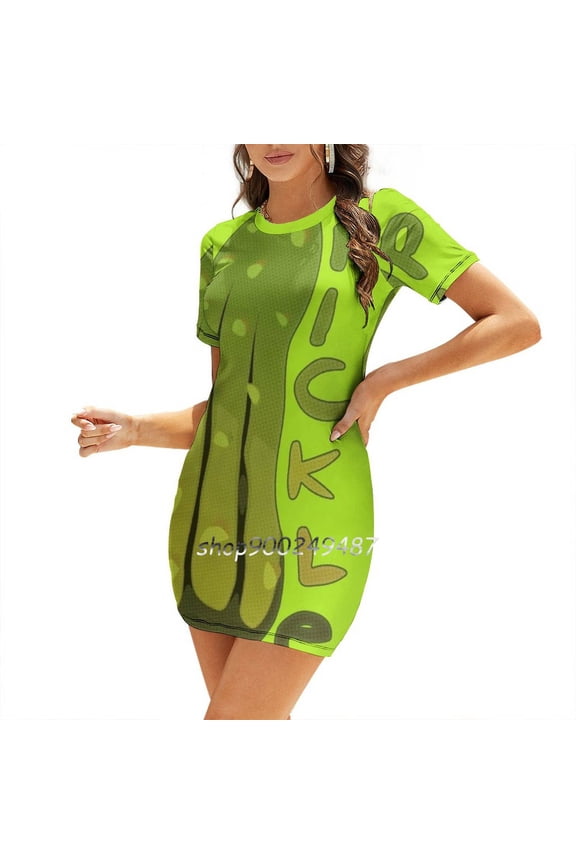 2025 Pickle Evening Party Dresses Midi Dress Female Sweet One Piece Dress Korean Pickle Green Cucumber Dill Sweet Food Funny