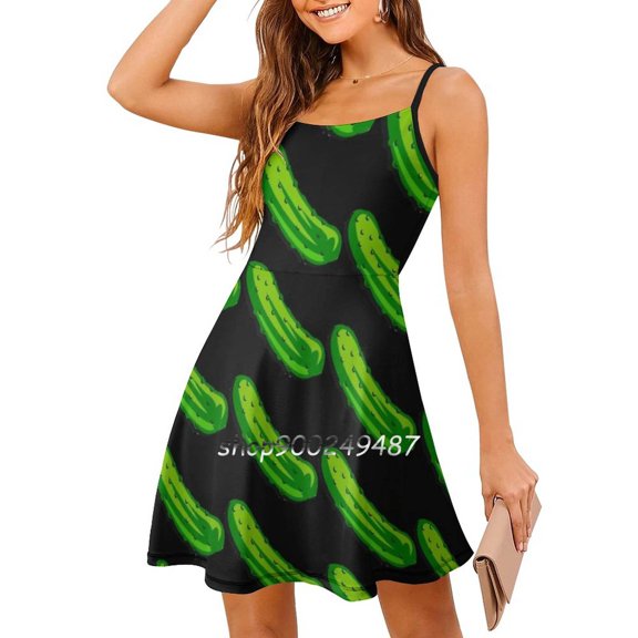 2025 Pickle-Ish Square Neck Dress Cute Loose Print Dresses Elegant Beach Party Dress Pickles Pickle Dill Green Kosher Cucumber