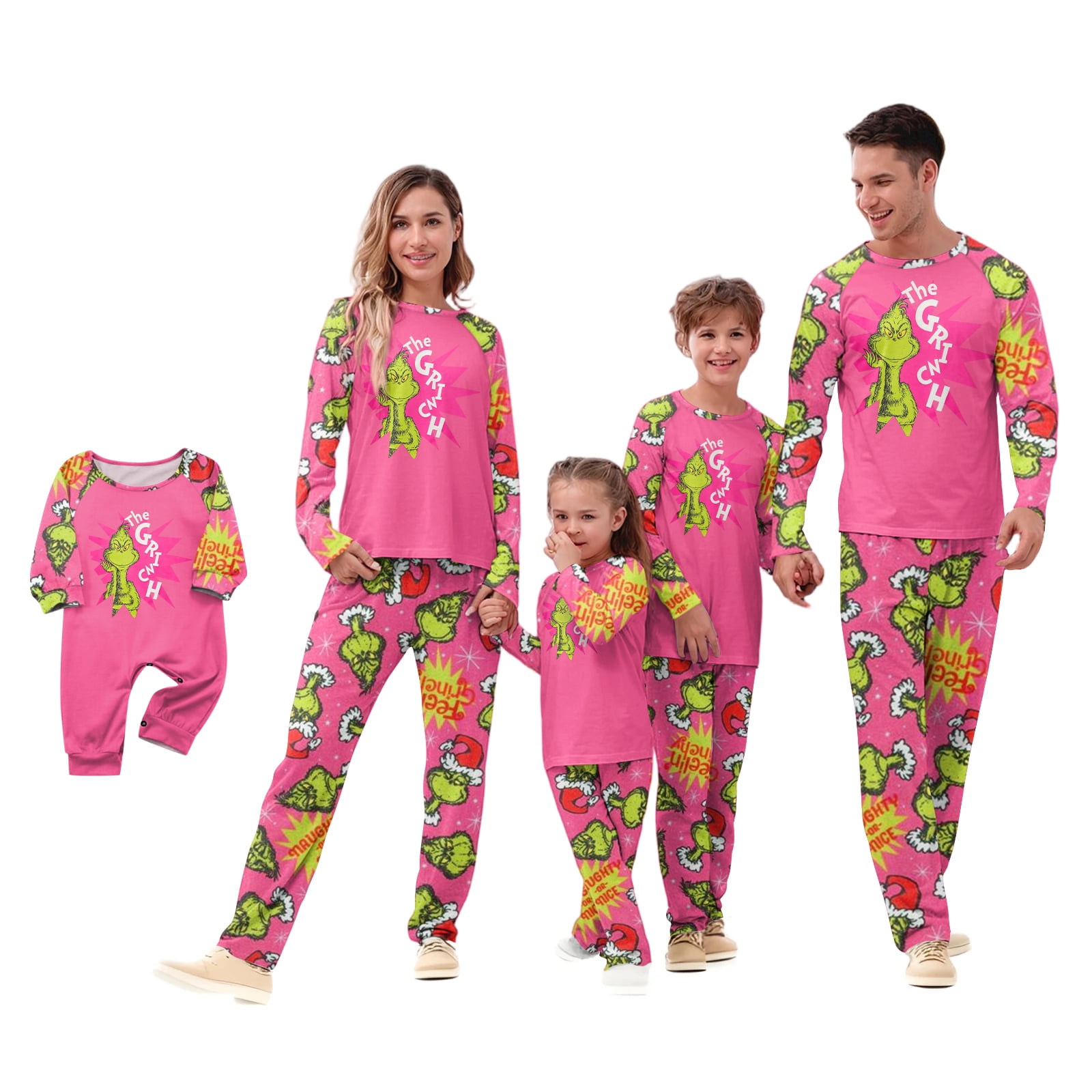 2025 Pink Cartoon Monster Family Christmas Matching Pajamas Set Greench ...