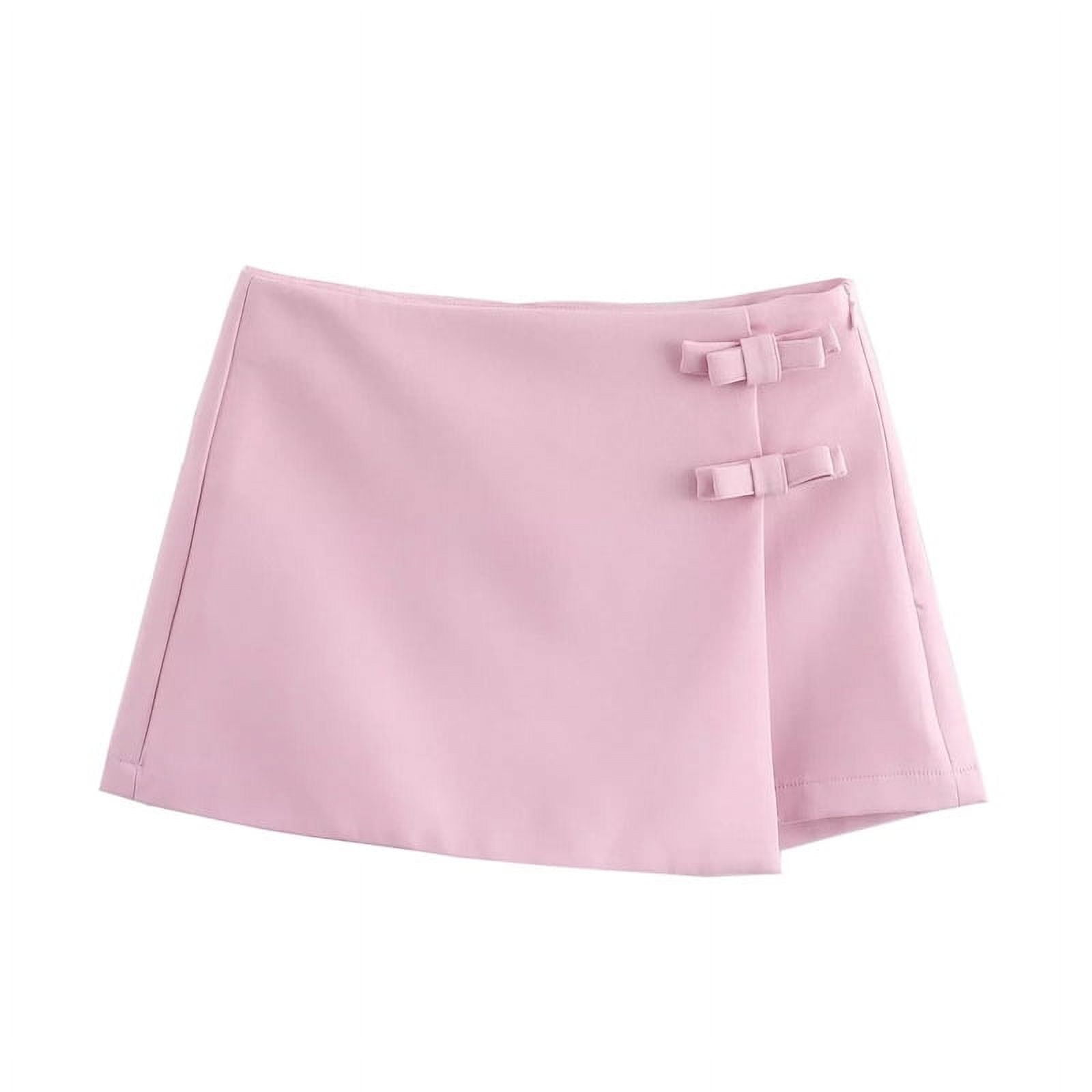 2025 Pink White Mini Skirt Woman Fashion Bow Skort For Women Summer Slit Short Skirt Woman Split High Waist Skirt Shorts