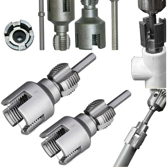 2025 Pipe Thread Cutting Tool,Electric Drill Compatible PVC Pipe Threader Kit, 1/2'' 3/4'' Internal External Rethreading Maker (1/2"+3/4")