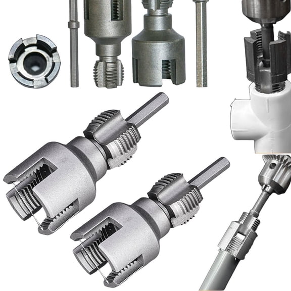 2025 Pipe Thread Cutting Tool,Electric Drill Compatible PVC Pipe Threader Kit, 1/2'' 3/4'' Internal External Rethreading Maker