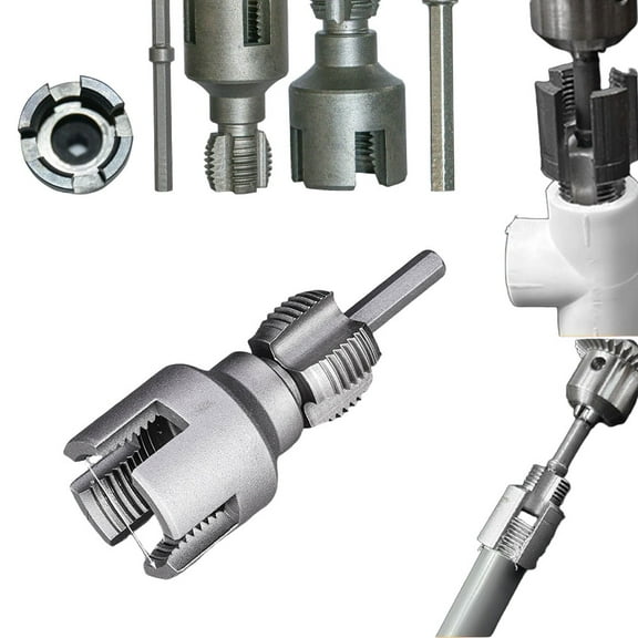2025 Pipe Thread Cutting Tool,Electric Drill Compatible PVC Pipe Threader Kit, 3/4'' Internal External Rethreading Maker