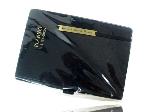 2025 Planner Weekly Monthly Appointment Book W/ Strap 5"X8" Faux Leather Black