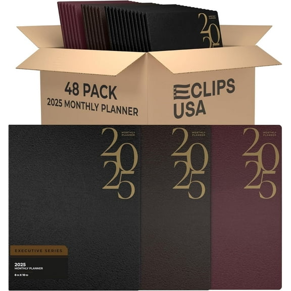 E-Clips USA Calendar 2025 Weekly and Monthly Planner with Water Resistant Cover, 8” x 10” 48-Pack