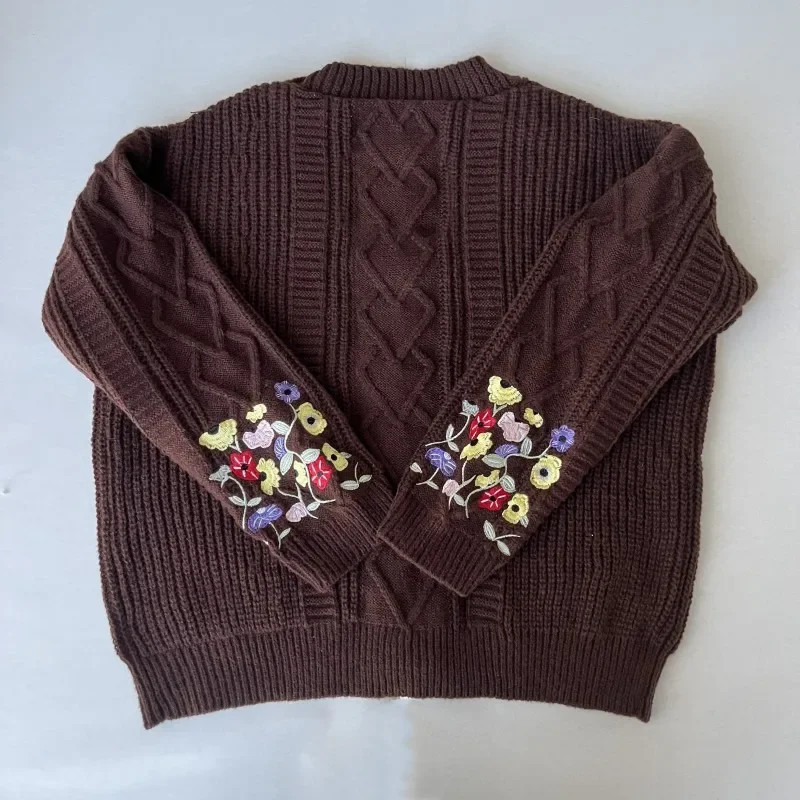 2025 Plus Size Eras Cardigan for Women Autumn Winter Flower Embroidered