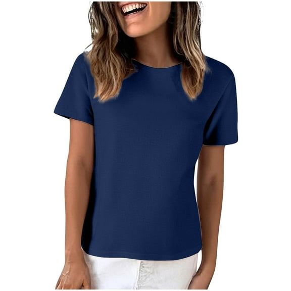 2025 Plus Size Solid Shirts for Women Crew Neck Casual Summer Tees Short Sleeve Fashion Pullover Tops for Daily Home
