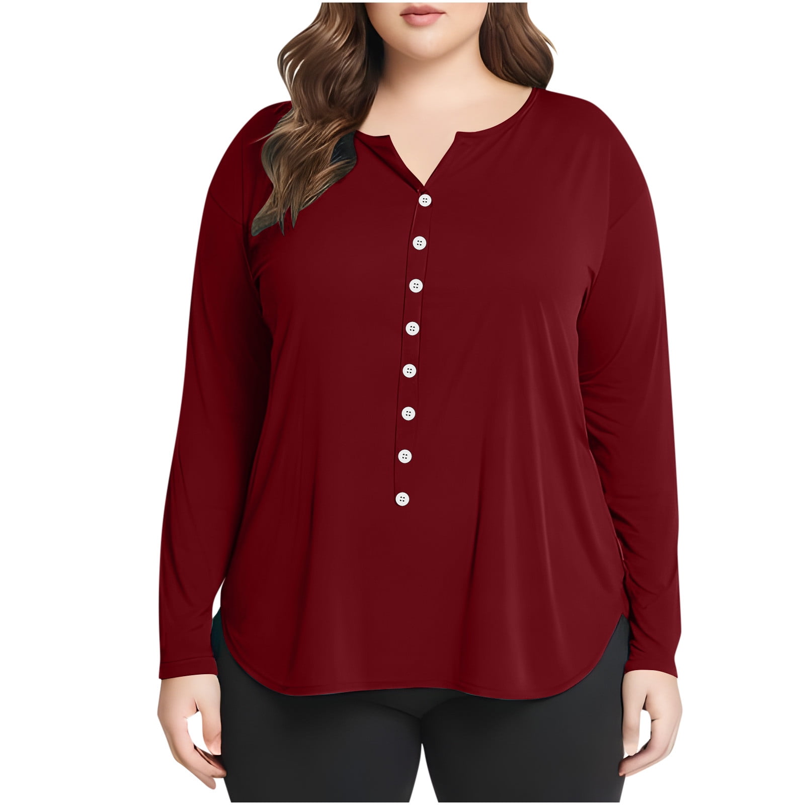 WYNNQUE Women's Long Sleeve V-Neck Henley Top – Business Casual Fall Shirt For Office & Daily Wear