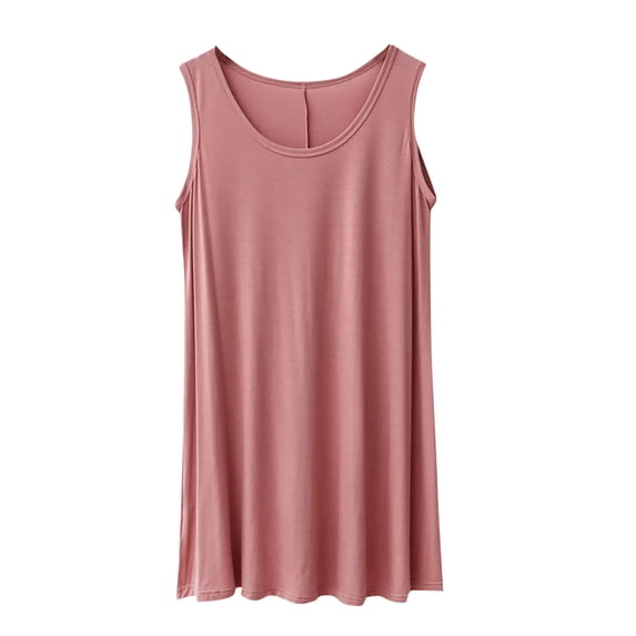 2025 Plus Size Women's Nightgowns Sleeveless Soft Summer Tank Sleepwear Trendy Solid Color Dresses with Pockets